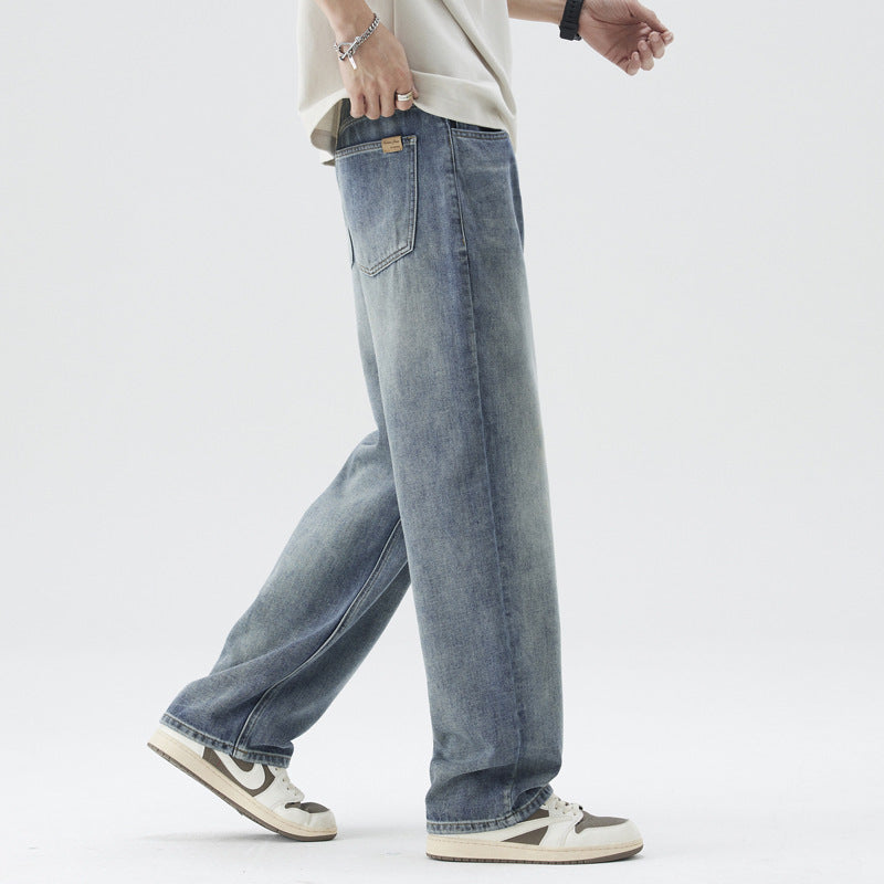 Retro Nostalgic Straight Jeans For Men Spring And Summer Light Blue MuddyStock