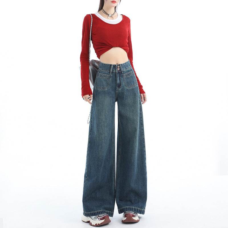 Women's American-style Retro Loose Wide Jeans MuddyStock