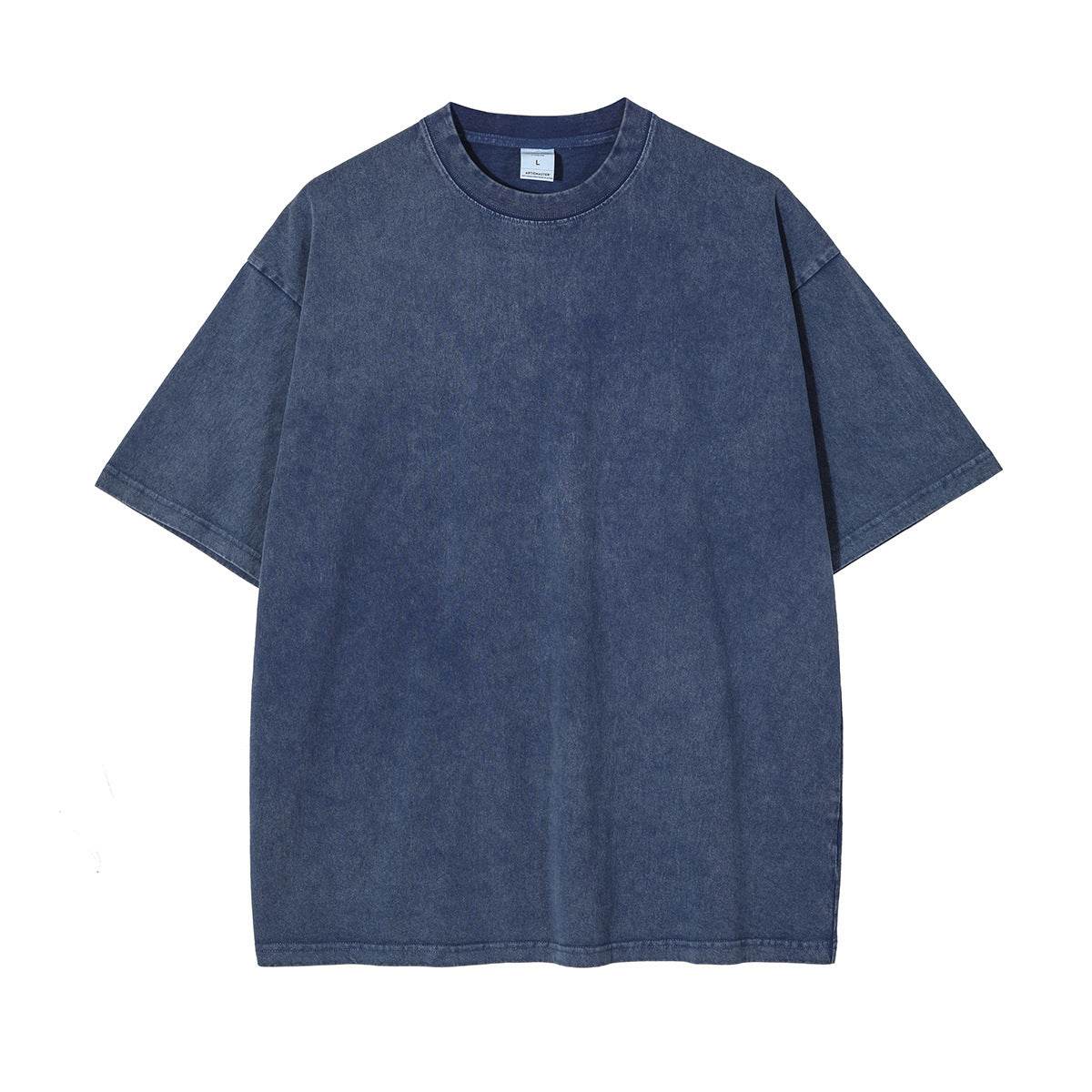 New Crew Neck Cotton Batik Short Sleeve Basic T-Shirt Dark blue MuddyStock