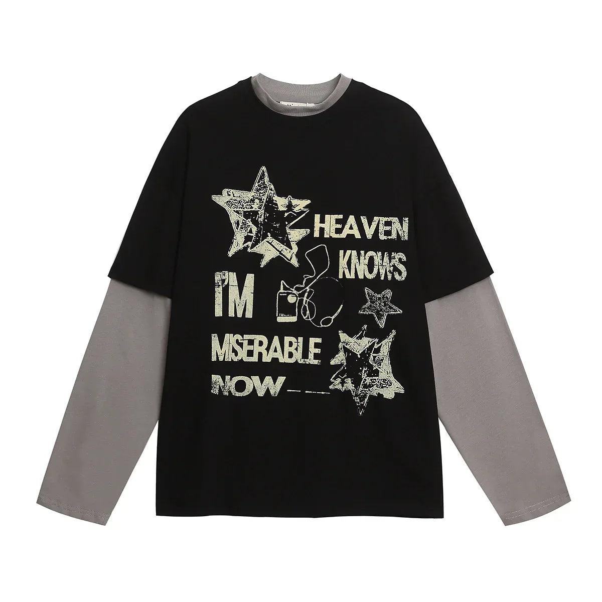 Fake two piece t-shirt for men and women Black