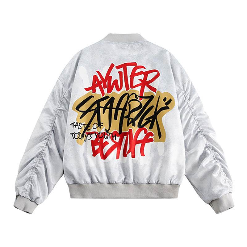 Printed Graffiti Letter Pilot Jacket For Women MuddyStock