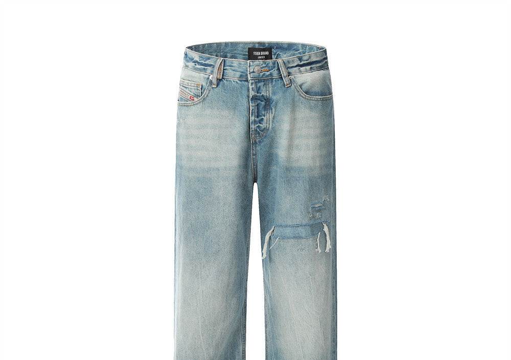 Fashion Holes Straight Jeans For Men MuddyStock