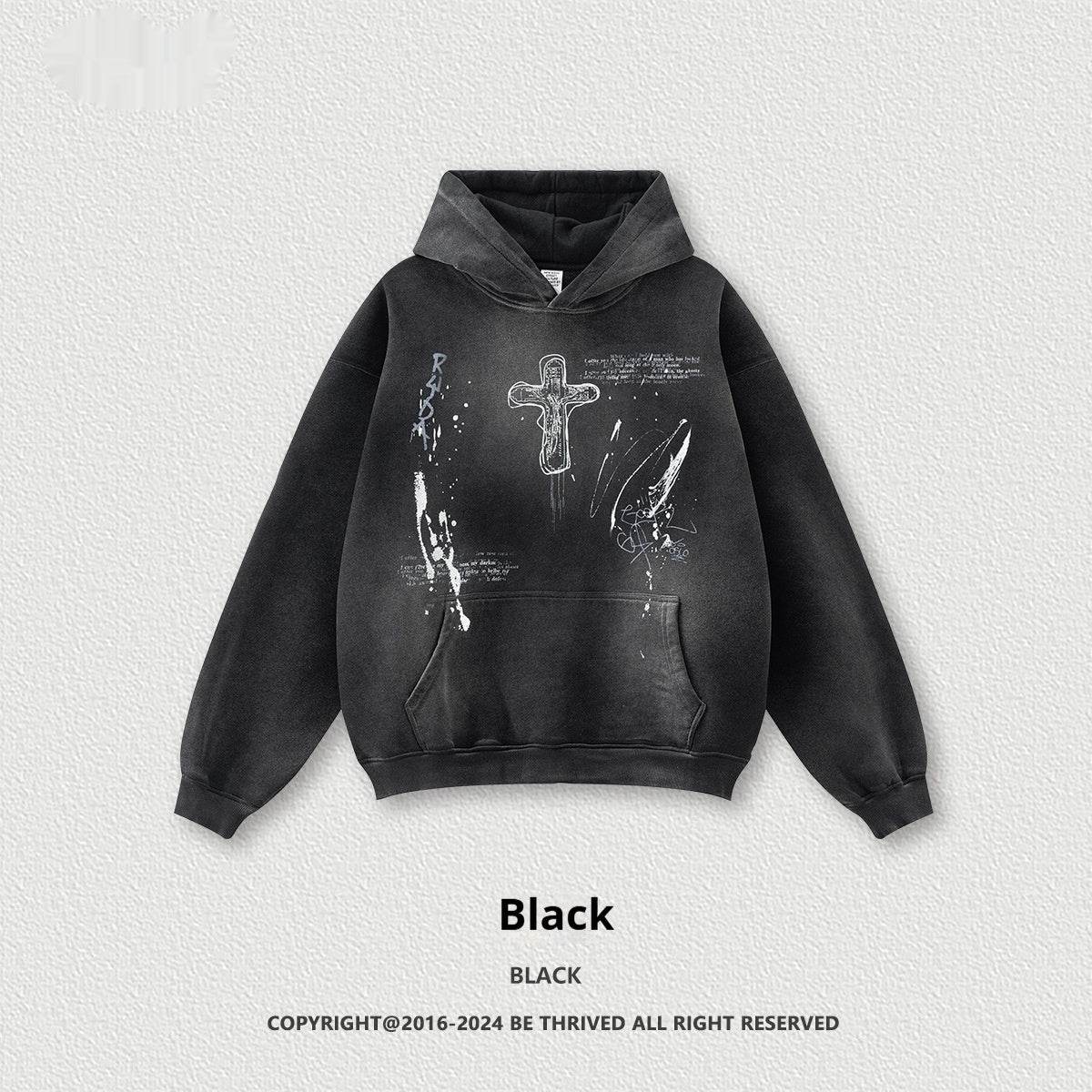 Men's Loose Street Hand-painted Couple Wear Hooded Sweater Black MuddyStock