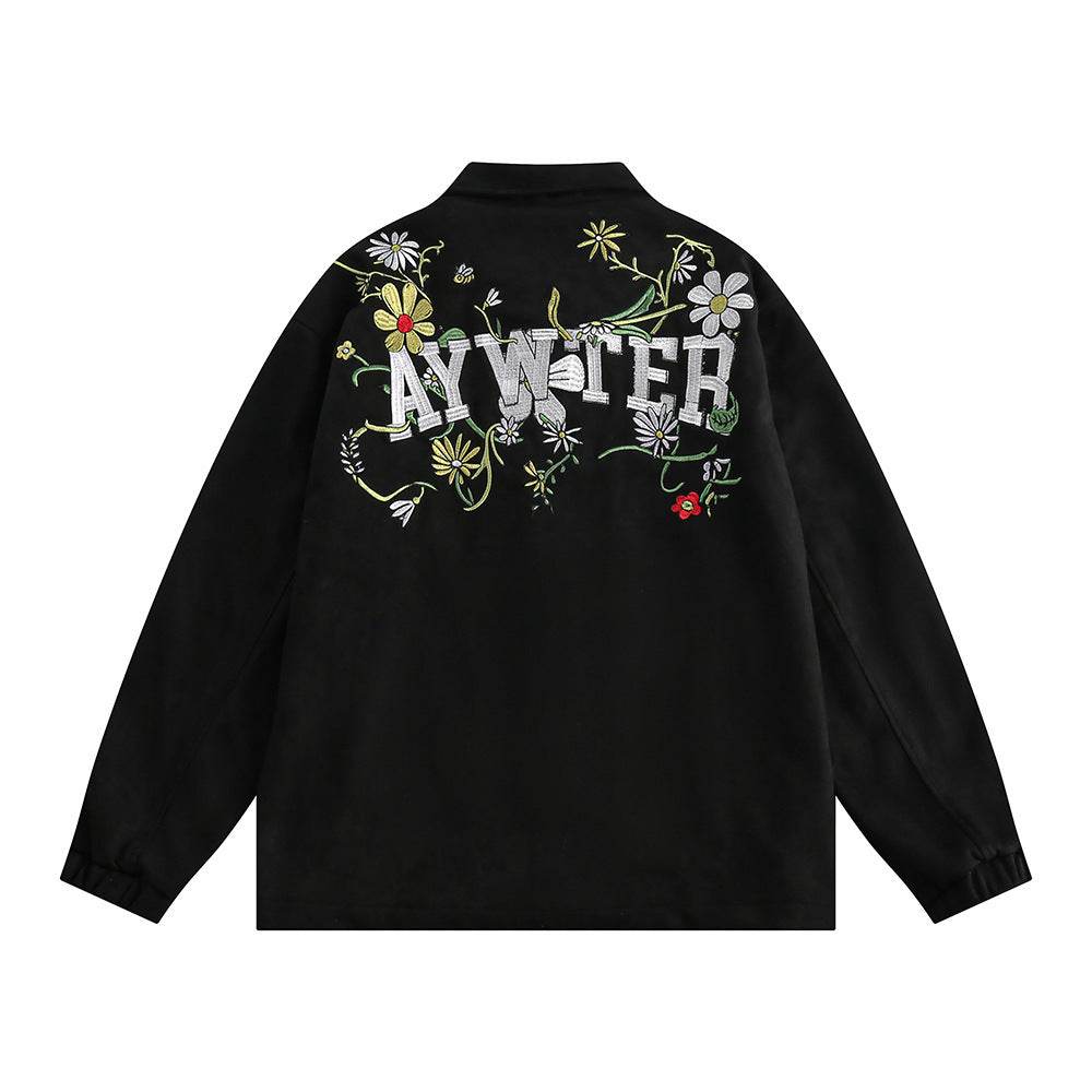 Letter Floral Embroidered Jacket For Men And Women Black MuddyStock