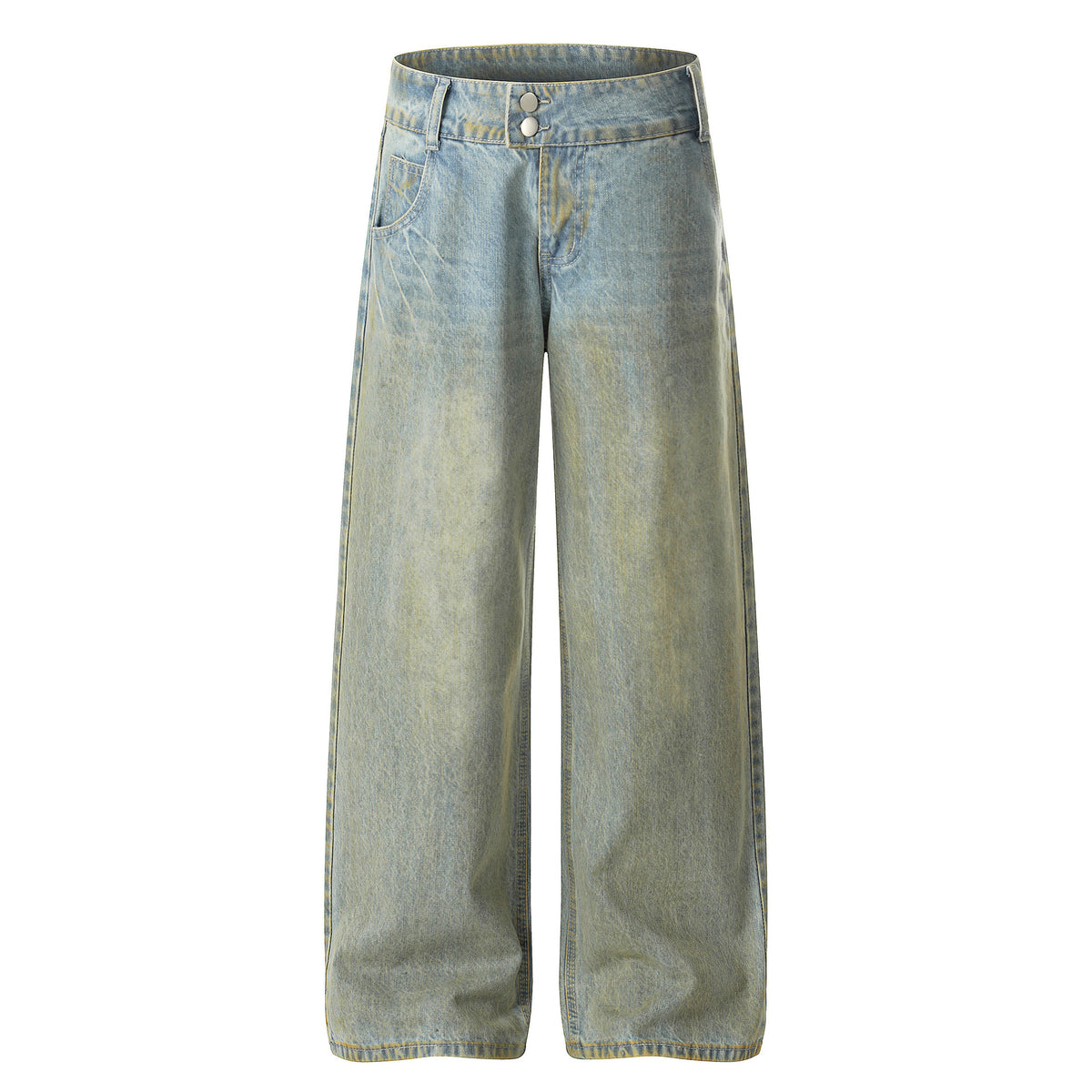 Vintage distressed dirty dyed yellow mud wide leg jeans for men | MuddyStoc Originals