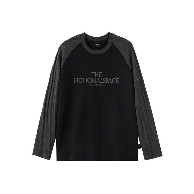 Jacquard Sleeve Long Sleeve Loose T-Shirt For Men Black MuddyStock