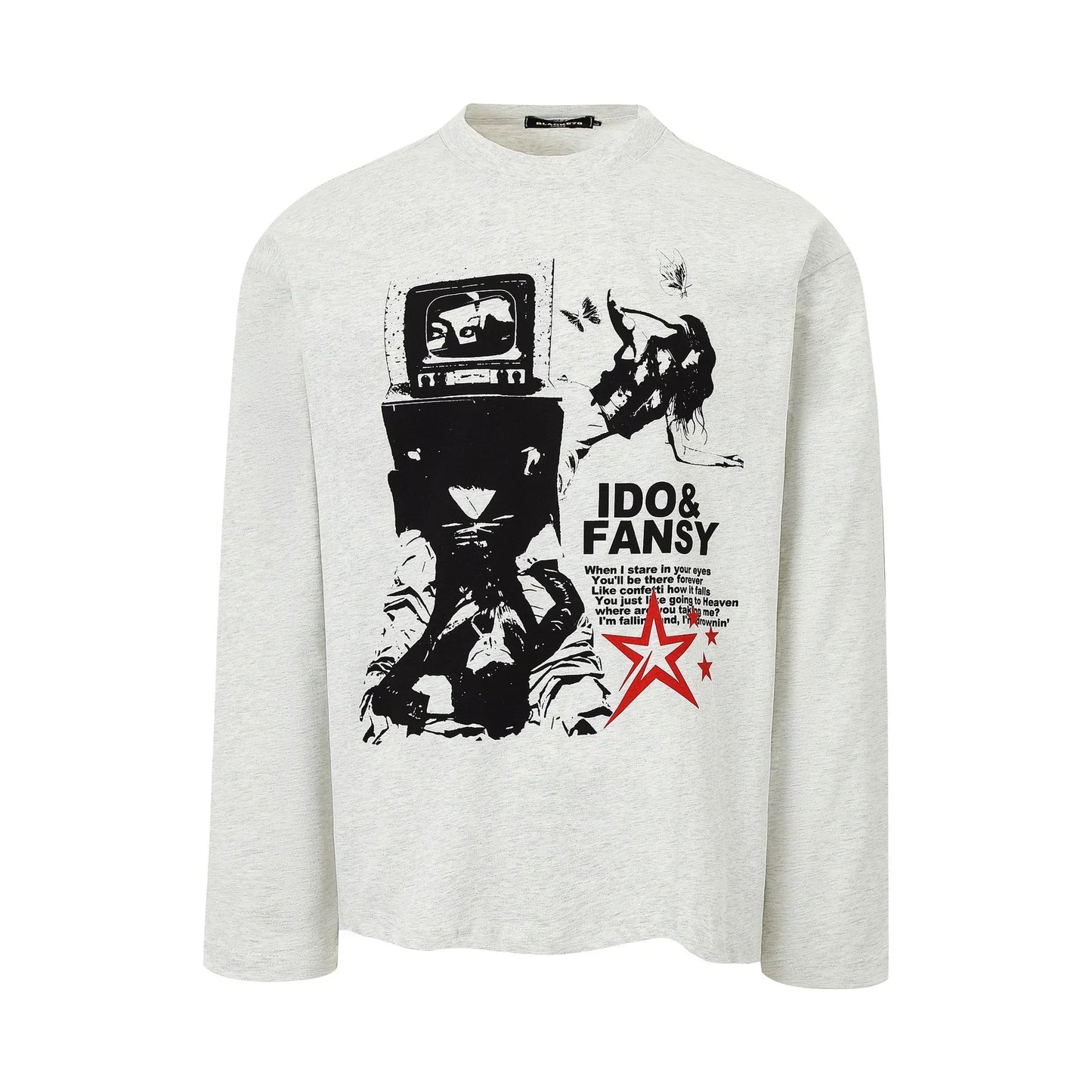 Street Style Unique Pattern Casual Loose Long Sleeve T-Shirt For Men And Women | MuddyStock Originals Flower Gray eprolo