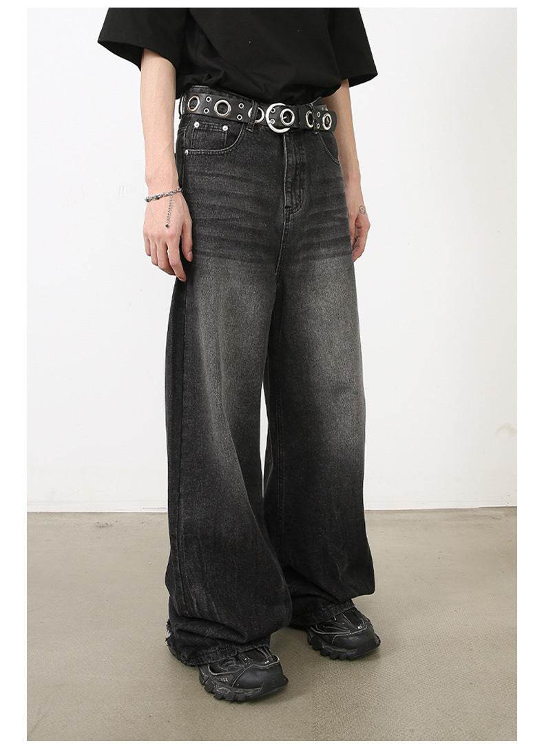 Men's Loose Straight-leg Denim Retro Tattered Jeans Wide Leg Pants MuddyStock
