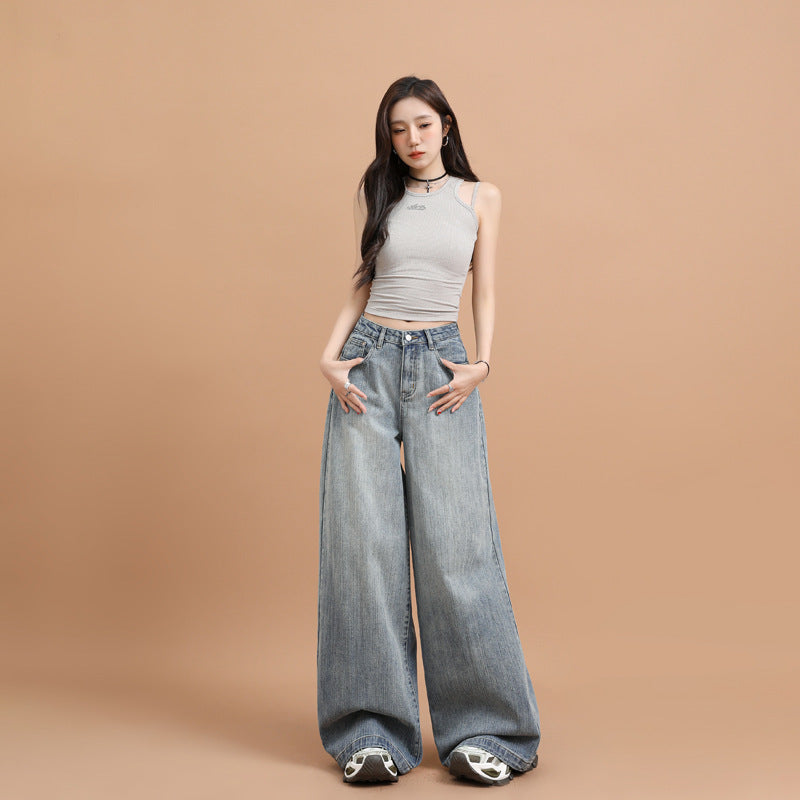 Retro Style Straight Floor-Length Trousers For Women | MuddyStock Originals Sea Salt Blue Long Pants MuddyStock