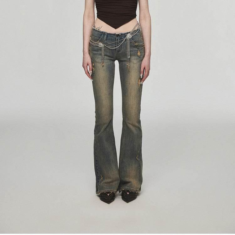 Vintage Washed Distressed Straight Leg Jeans