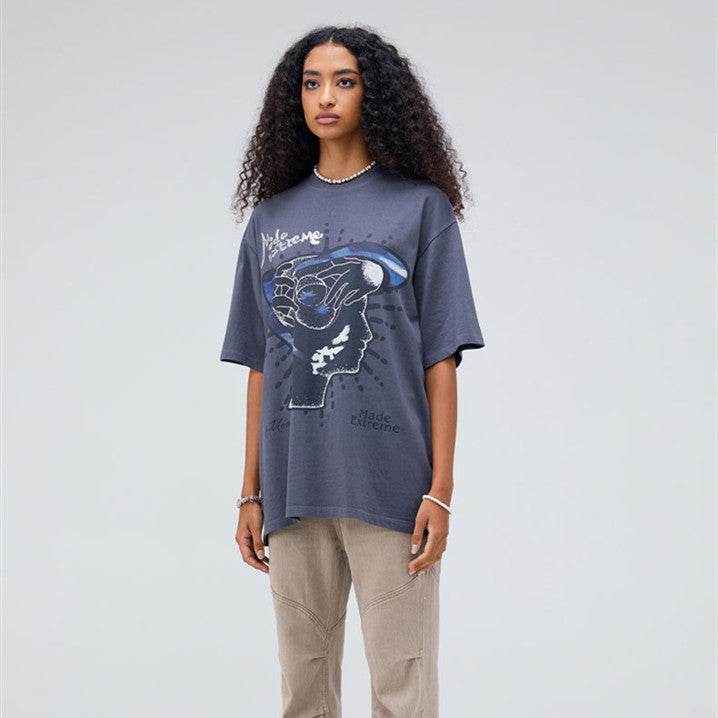 Street Fun Adhesive Letter Loose Short Sleeve For Men And Women MuddyStock