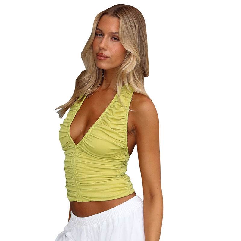 Women's V-neck Pleated Backless Camisole MuddyStock
