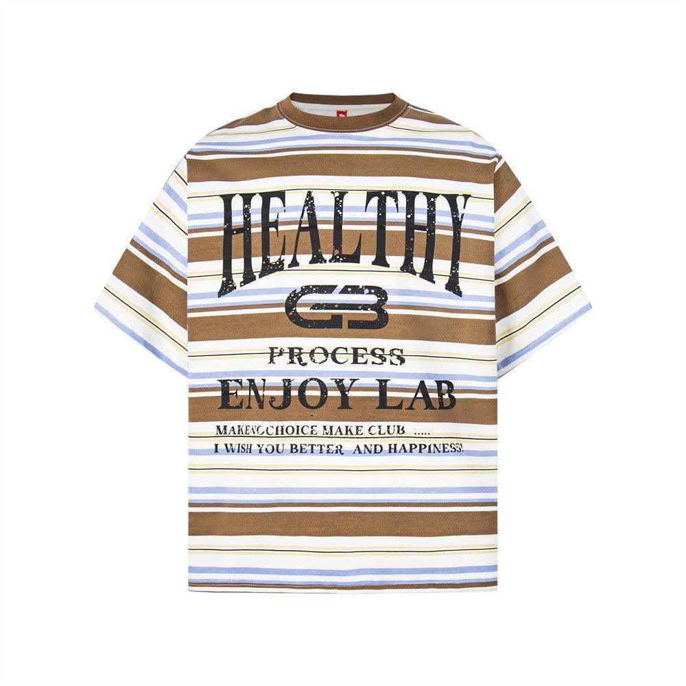 Contrast striped short sleeved t-shirt for men | MuddyStock Originals Brown