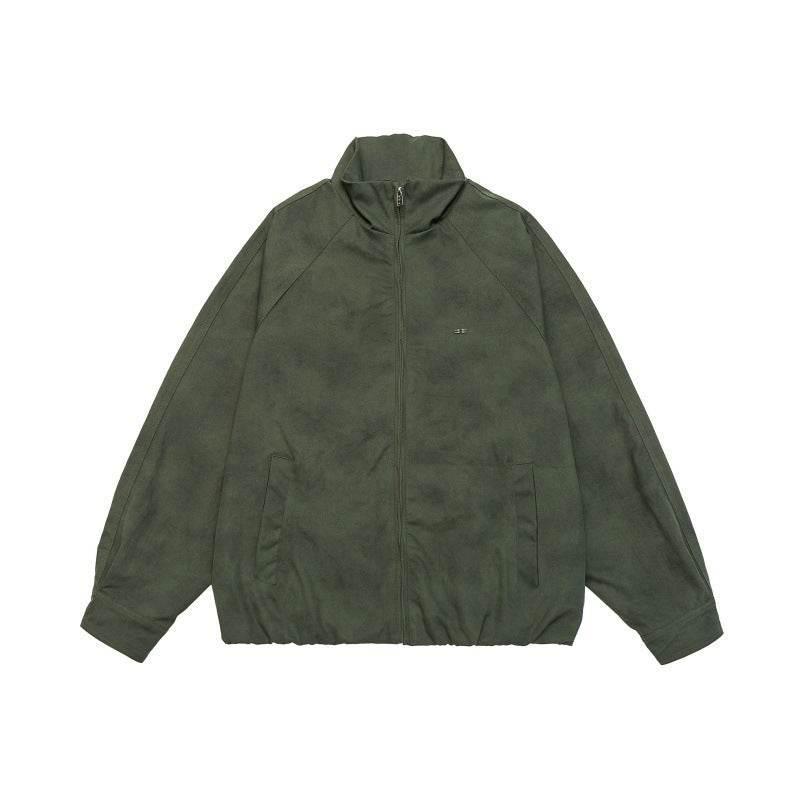 Faded Loose Fit Stand Collar Jacket For Men | MuddyStock Originals Green