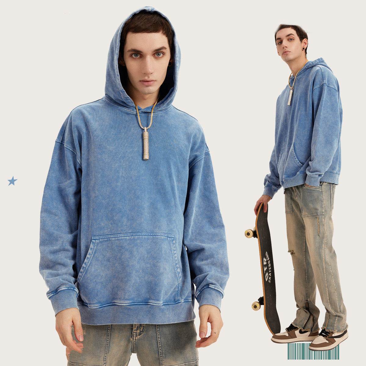 Men's Fashion Simple Washed Old Hooded Terry Sweater MuddyStock