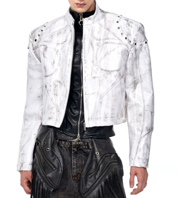 Men's Stand Up Collar Leather Jacket
