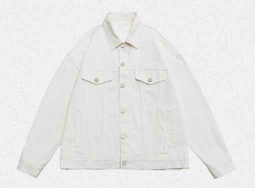 Retro Washed Dyed Loose Denim Coat For Men And Women Moon White MuddyStock