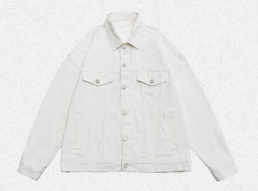 Retro Washed Dyed Loose Denim Coat For Men And Women Moon White