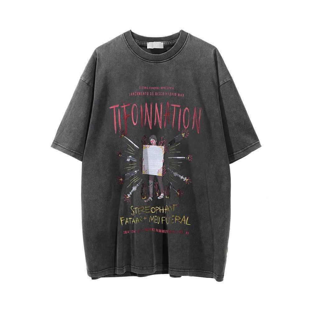 Printed Washed-out T-shirt For Men MuddyStock