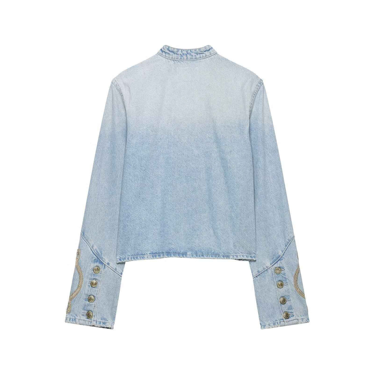Casual knot button decoration stand collar denim jacket for women | MuddyStock Originals