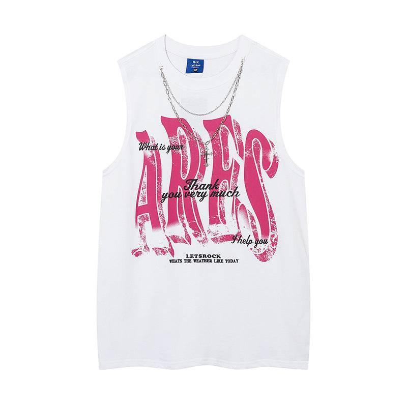 Letter Necklace Round Neck Vest For Men And Women White