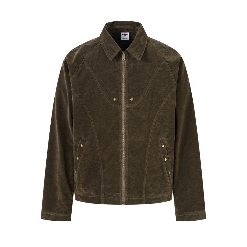 Retro Patchwork Black Jacket Unisex Designer-Style Niche Loose Coat Dark Brown All Products