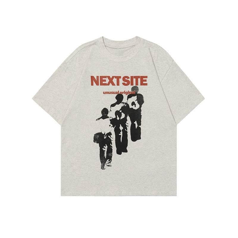Character Abstract Graphic Print Crew Neck Short Sleeve For Women Old Flower Gray