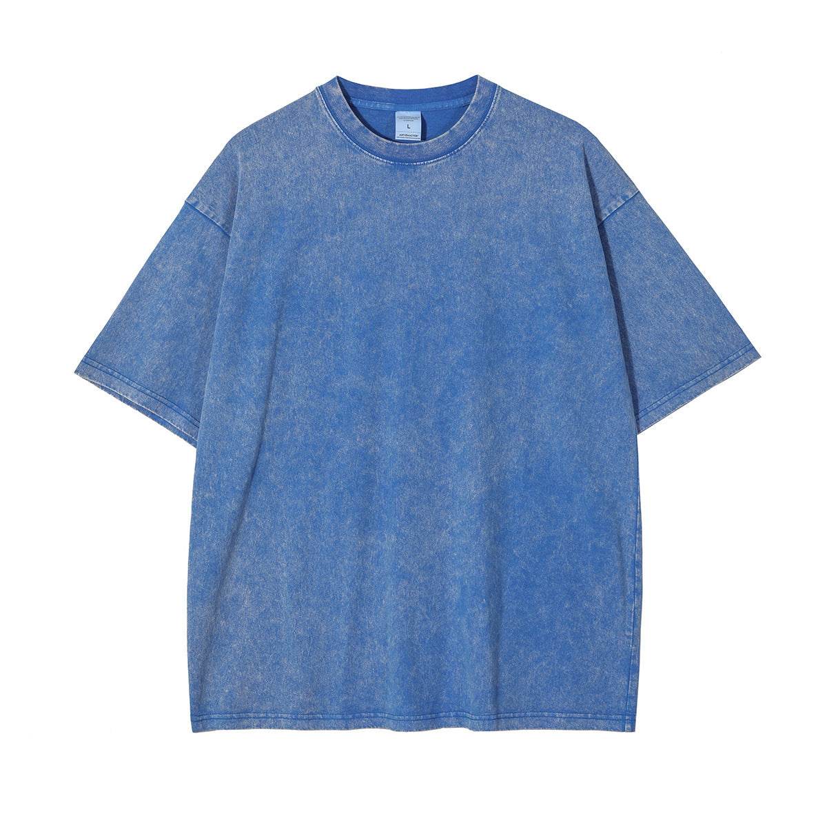 New Crew Neck Cotton Batik Short Sleeve Basic T-Shirt Light Blue MuddyStock
