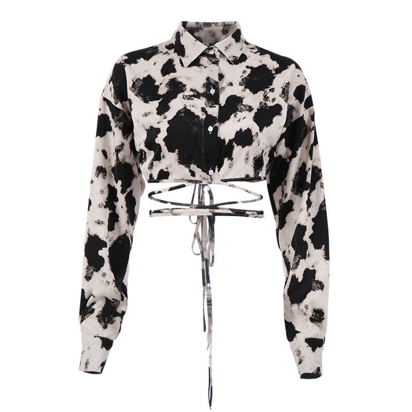 Women's Long Sleeve Tie Dye Lapel French Style Top MuddyStock