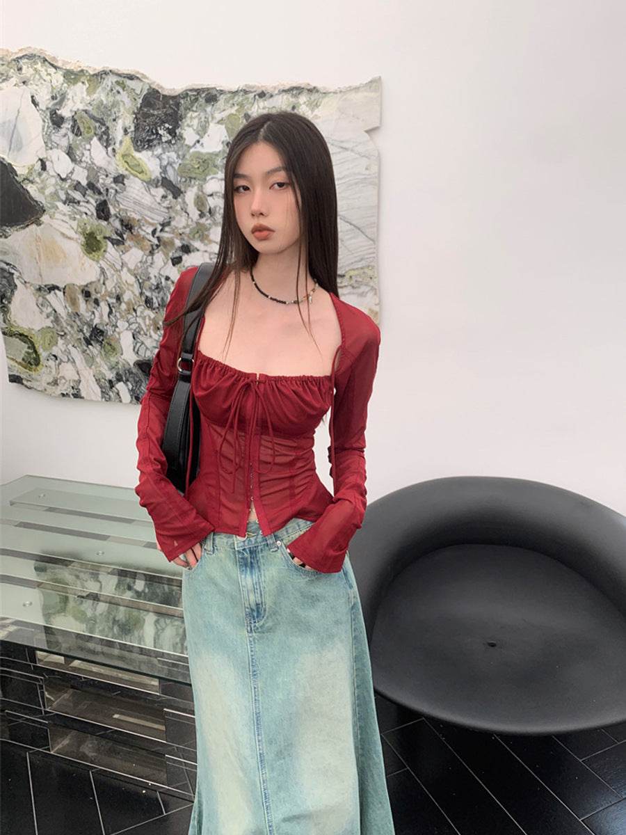 Long Sleeved Lace Up Corset Slimming Top for women MuddyStock