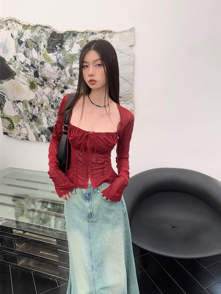 Long Sleeved Lace Up Corset Slimming Top for women