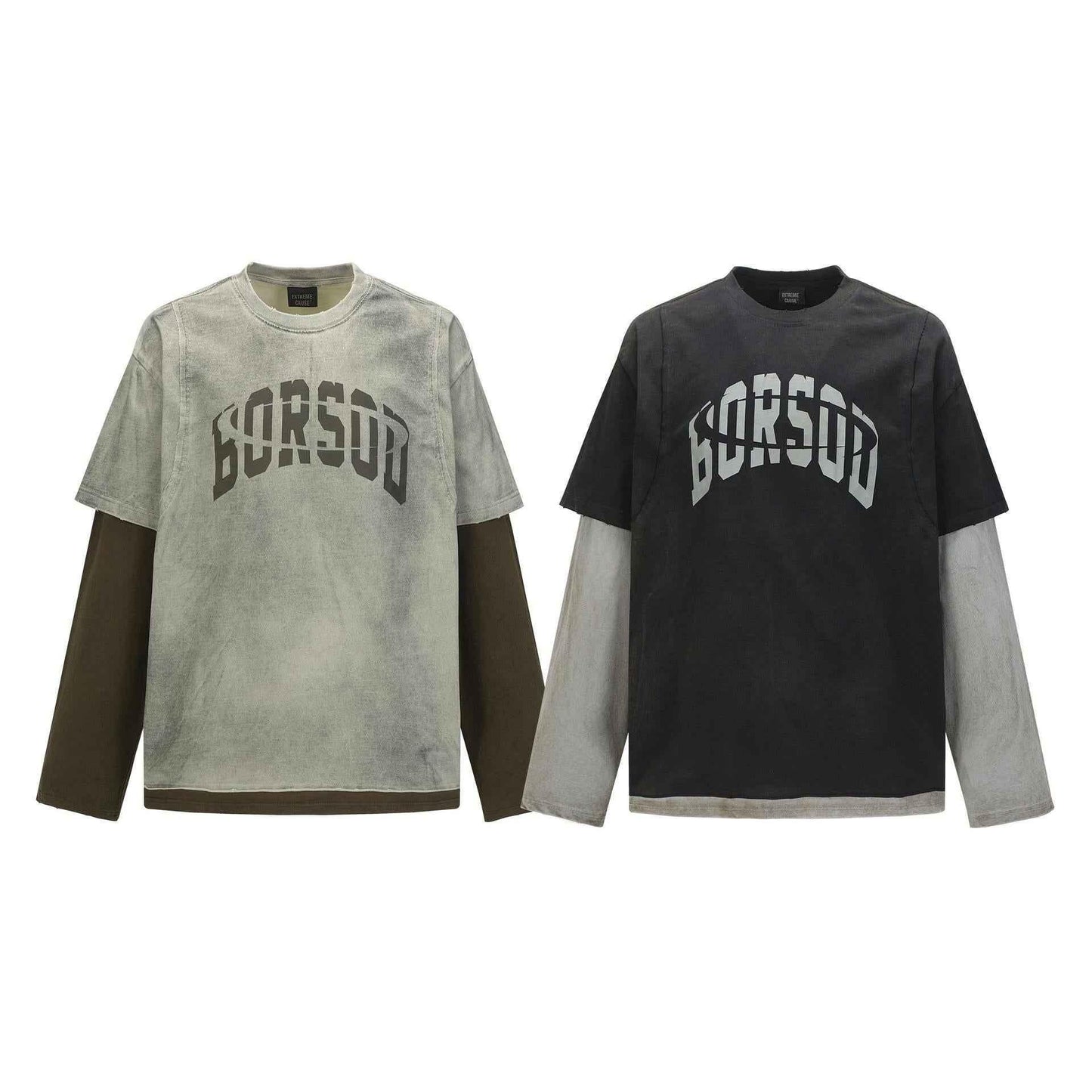 Alphabet color blocked fake two piece retro versatile base t-shirt | MuddyStock Originals MuddyStock