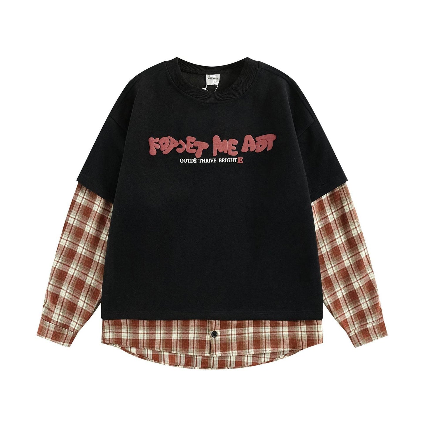 Plaid Splicing Fake Two-Piece Loose Hoodie For Men And Women| MuddyStock Originals Black MuddyStock