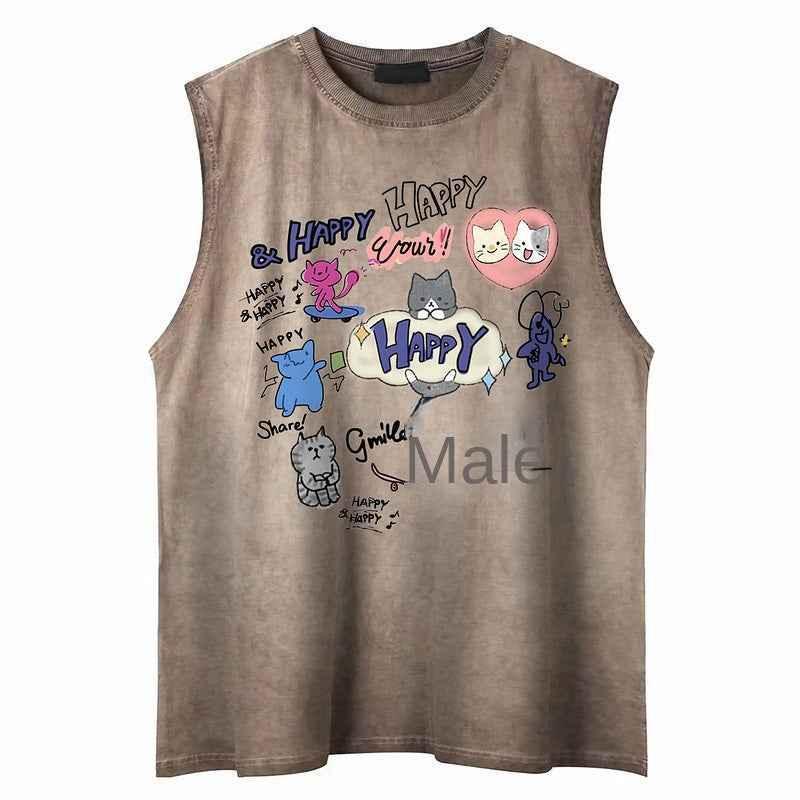 Printed Cotton Tank Sleeveless Loose T-Shirt for Men and Women | MuddyStock Originals Khaki