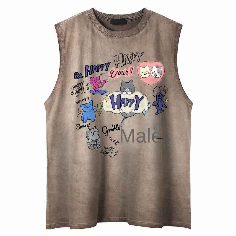 Printed Cotton Tank Sleeveless Loose T-Shirt for Men and Women | MuddyStock Originals Khaki MuddyStock