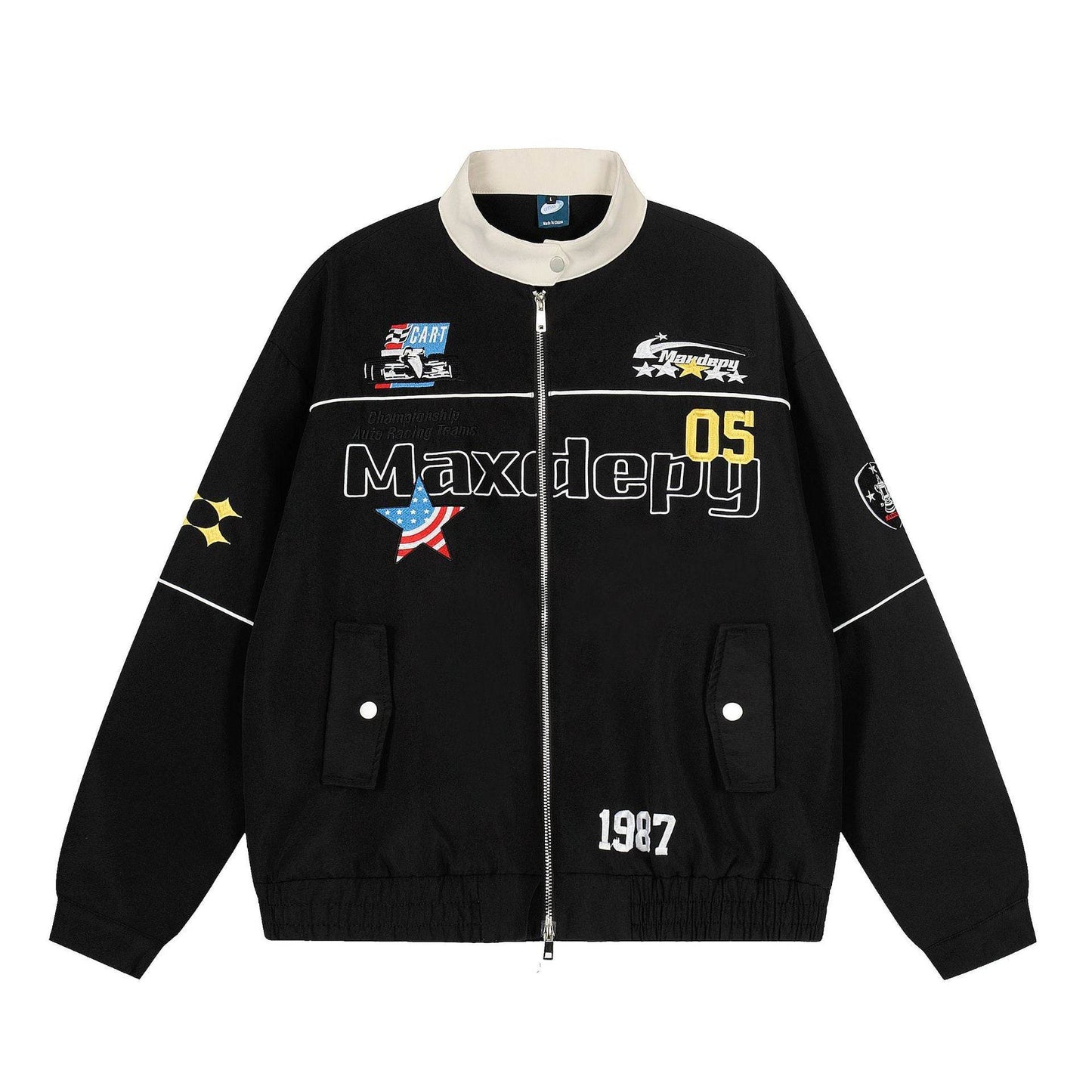 Embroidered racing jacket for men and women | MuddyStock Originals Black MuddyStock