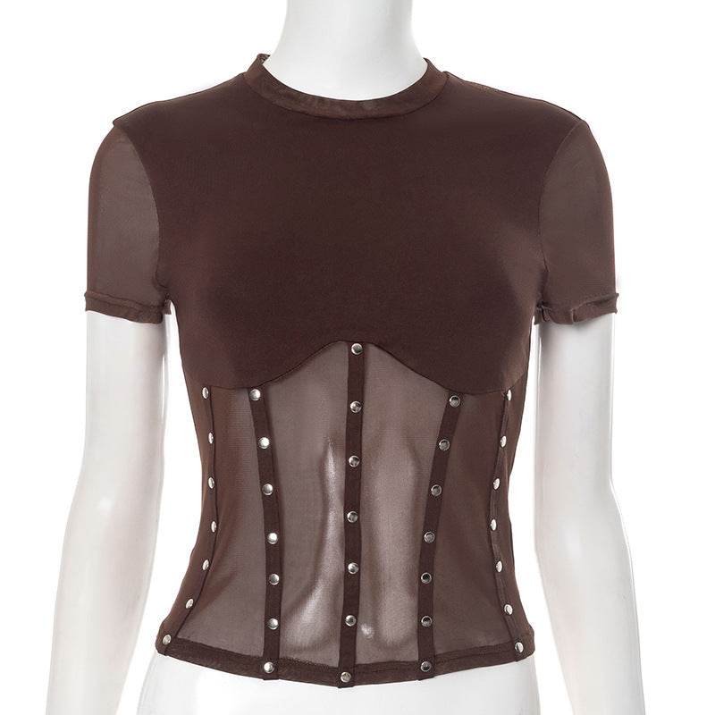 Women's Summer Round Neck Short Sleeve Top | MuddyStock Originals Brown MuddyStock