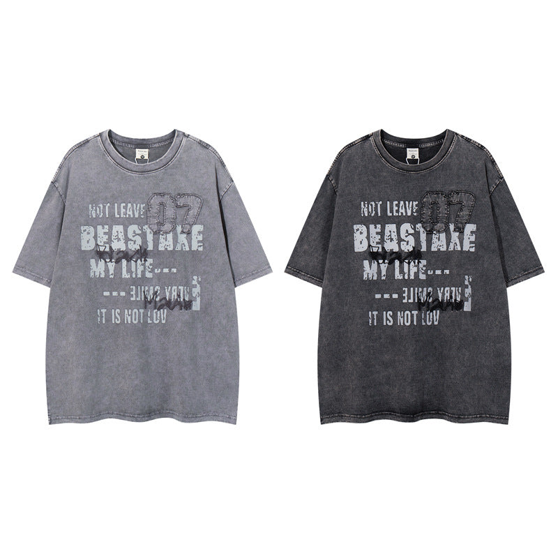 Washed Vintage Black Short Sleeve T-Shirt For Men And Women MuddyStock