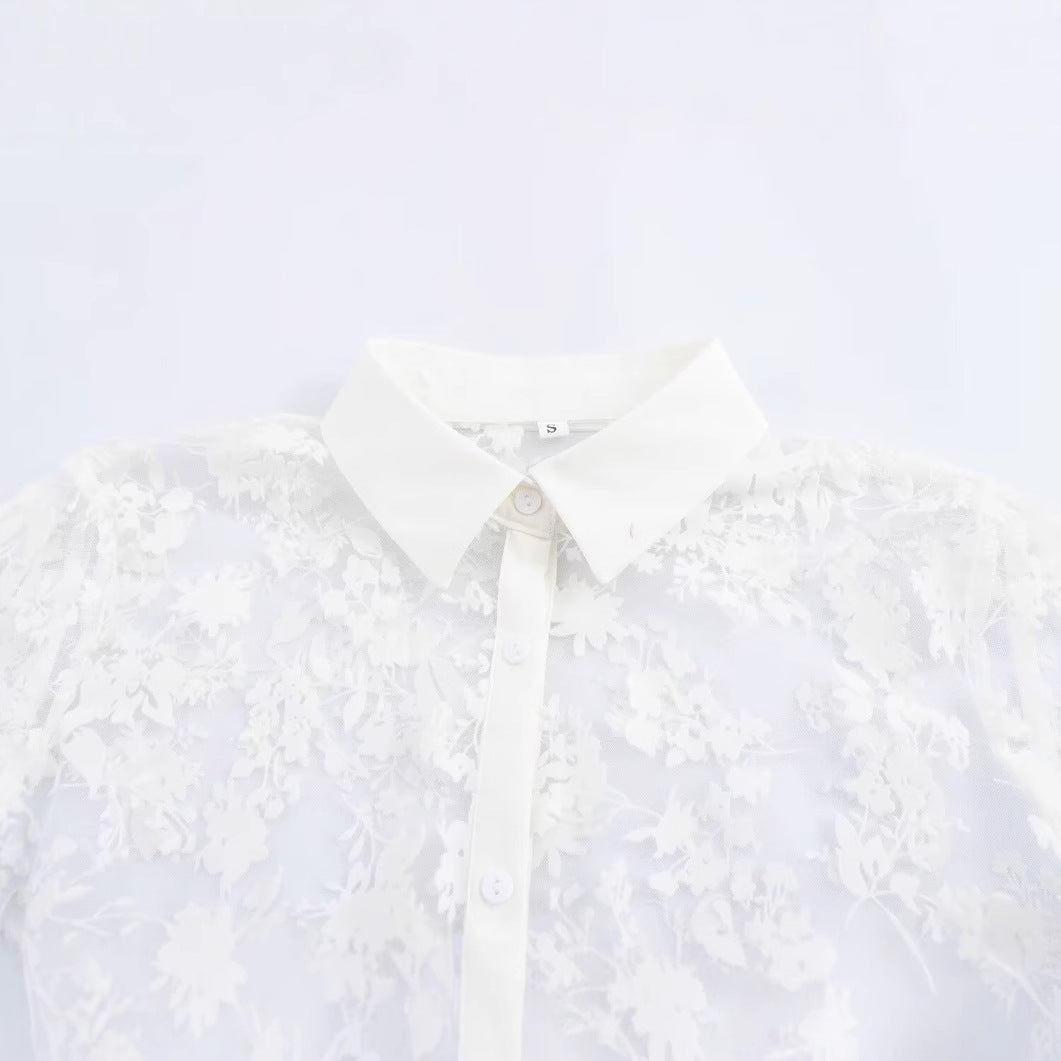 Flip collar see through loose and versatile shirt top for women | MuddyStock Originals MuddyStock