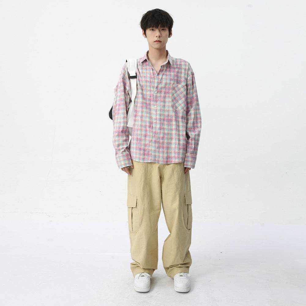 Men's Vintage Tie-dye Plaid Long-sleeved Shirt MuddyStock