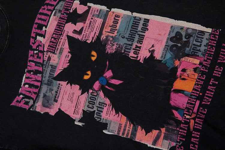 Cartoon Cat Printed Loose Short Sleeve For Women MuddyStock