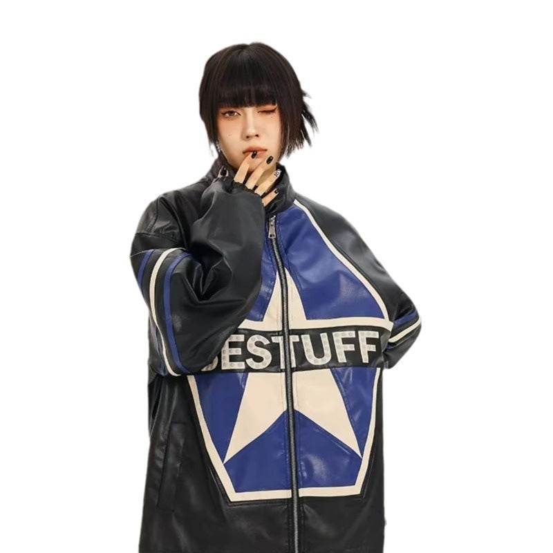 American Retro Biker's Jacket Trendy Leather Jacket Coat For Women MuddyStock