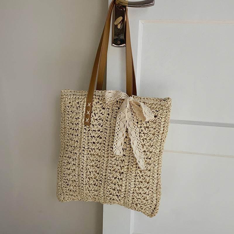 Summer Beach Straw Woven Large-capacity Crossbody Bag White2