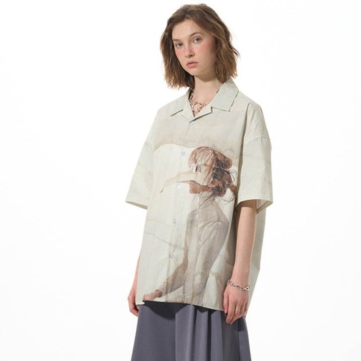 Casual Graphic Print Versatile Short Sleeve Shirt For Women Picture color MuddyStock