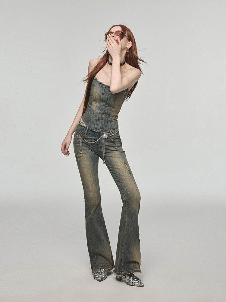 Vintage Washed Distressed Straight Leg Jeans MuddyStock