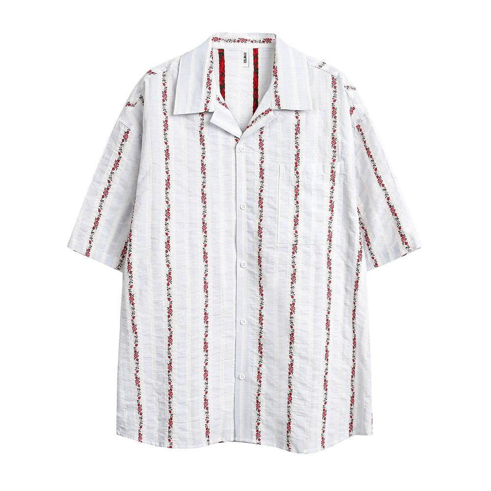 Retro Jacquard Short-sleeved Shirt For Women White MuddyStock