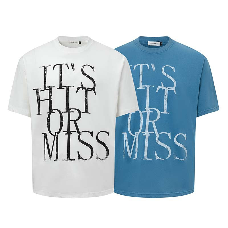 Men's American-style Letter Printed Round Neck T-shirt