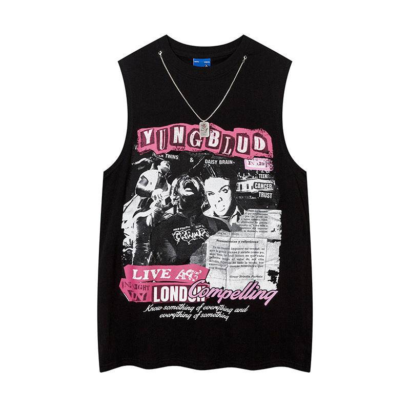 European And American Printed Waistcoat Women Black MuddyStock