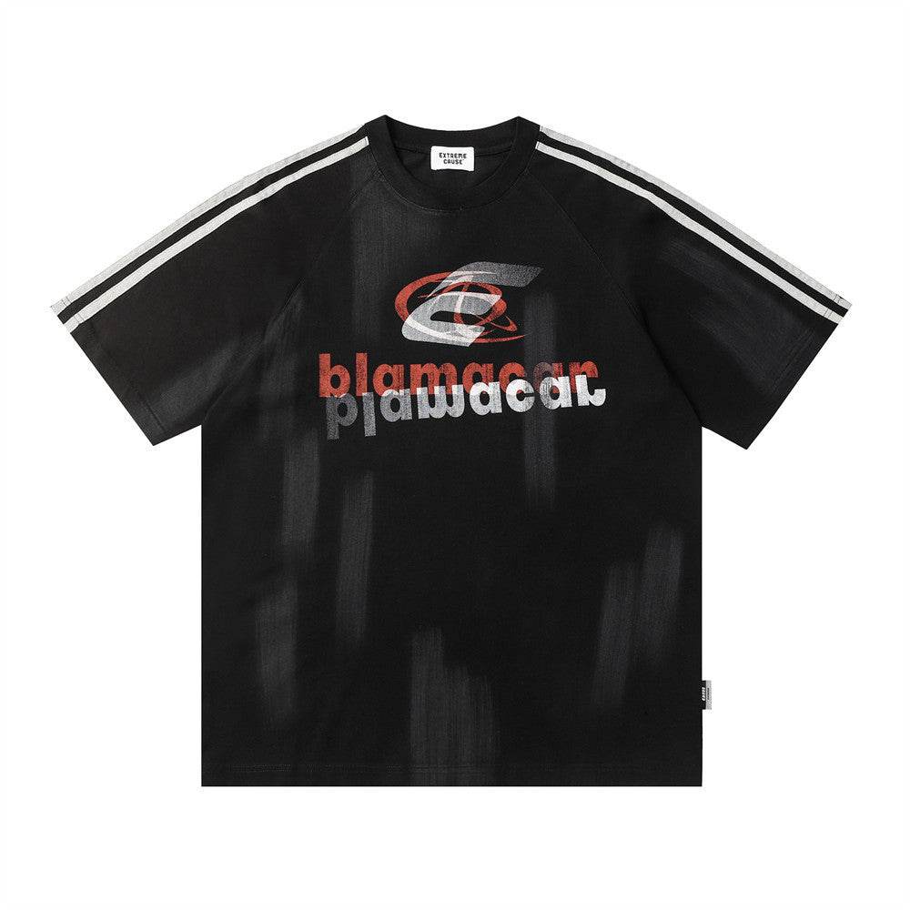 Fashion Letter Loose Short Sleeve T-shirt For Men Black MuddyStock