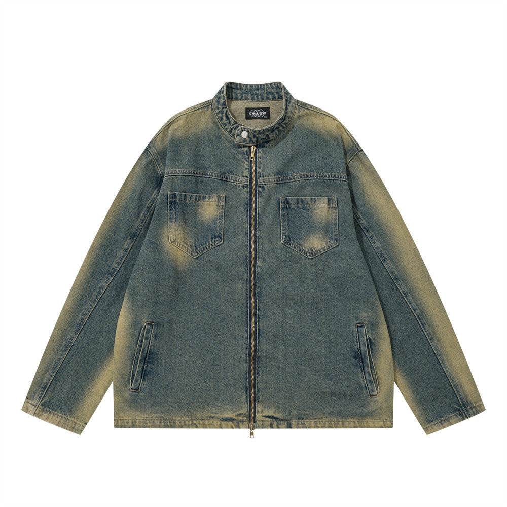 American Workwear Stitching Denim Coat For Men And Women Blue MuddyStock